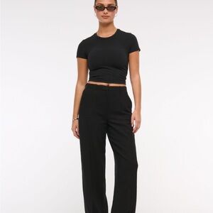 Curve Love Tailored Linen-Blend Wide Leg Pant - Abercrombie and Fitch